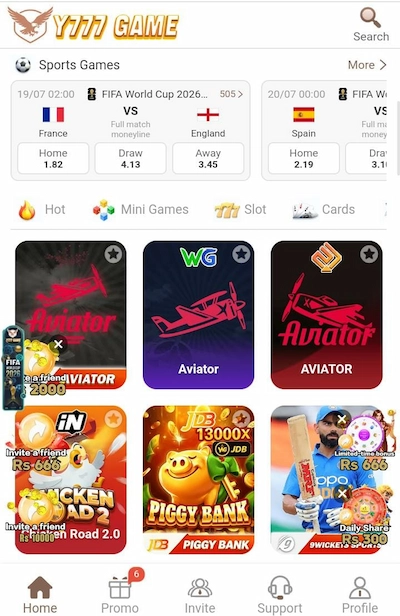 Y777 Game main page